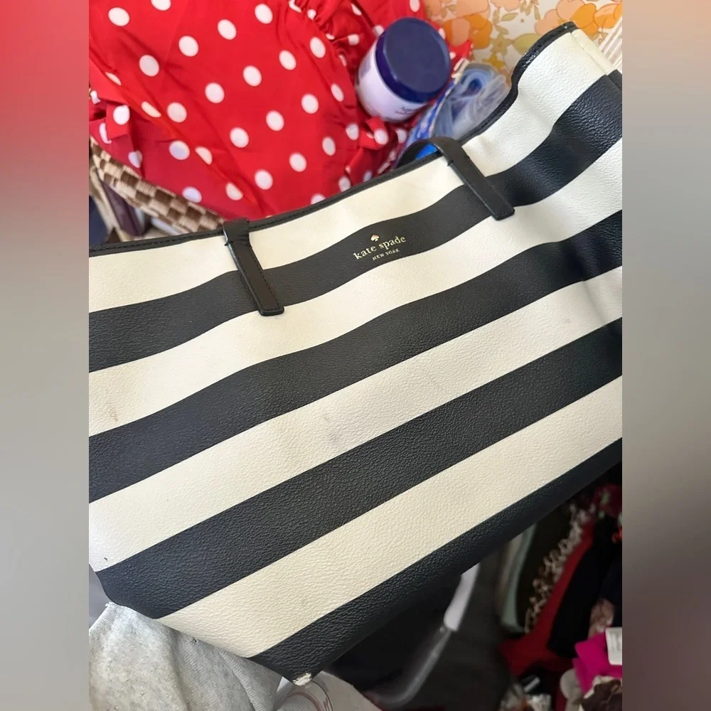 Kate Spade Black and White Striped Tote Bag
